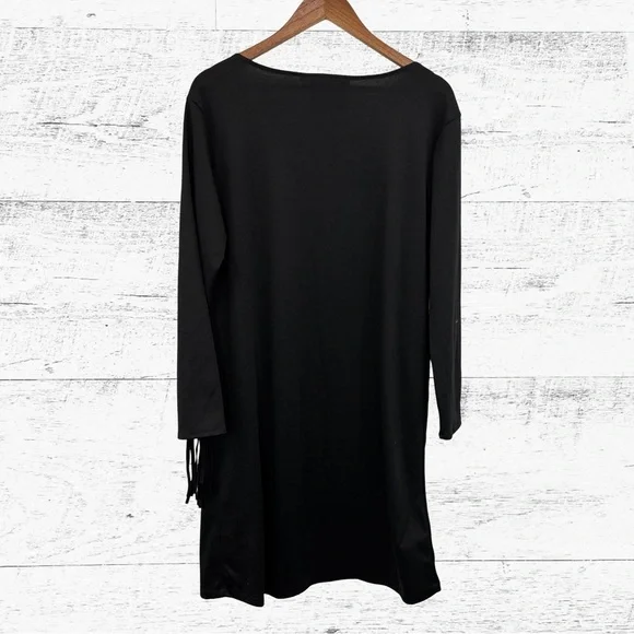 Southern Fashion House Elegant Black Long Sleeve Dress with Fringe - Picture 2 of 4
